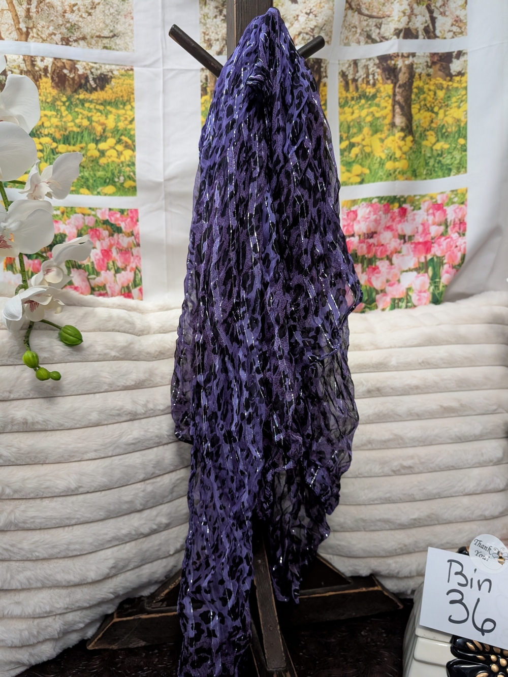 Women's Purple Leopard-Print Scarf with Metallic Accents